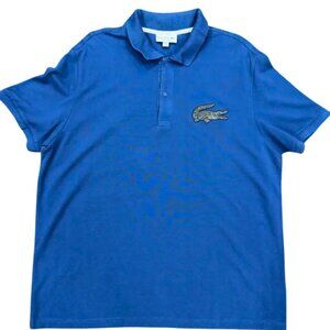 Lacoste Blue Button-Down Collared Polo Shirt Men’s 2XL Embroidered Logos Cotton